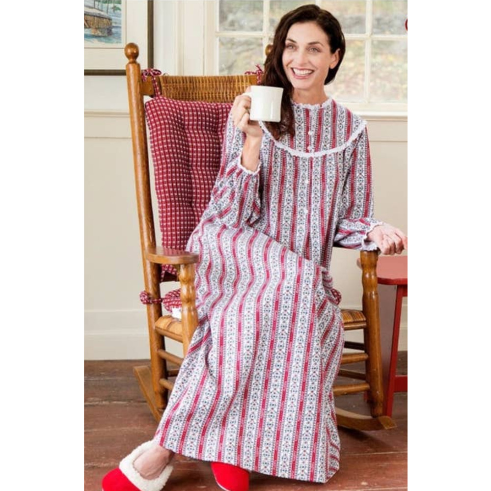 Lanz of Salzburg Womens Classic Flannel Tyrolean Cotton Eyelet Nightgown